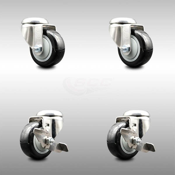 Service Caster 3 Inch 316SS Black Polyurethane Wheel Swivel Bolt Hole Caster Brakes SCC, 2PK SCC-SS316BH20S314-PPUB-BLK-2-TLB-2 - main